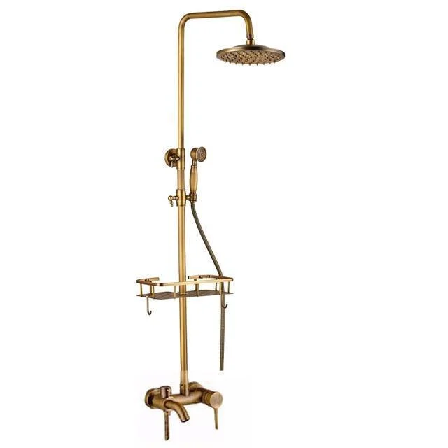 Brass Antique Wall Mount Shower Tap Set, Shower And Tub Tap Sets -Bathlova