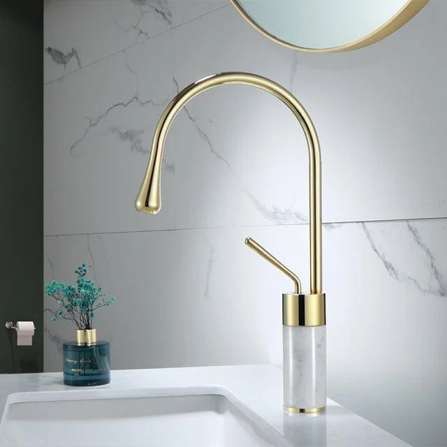 Brass Bathroom Tap Basin Tap Brass and Marble Sink Mixer Tap Tap -Bathlova