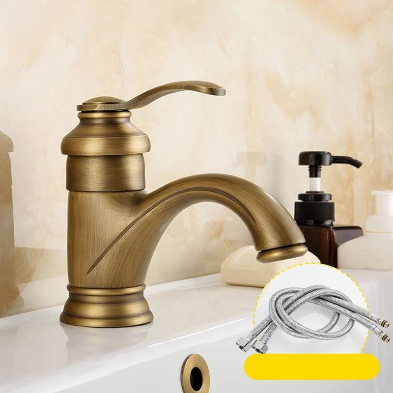 Brass Bathroom Vessel Tap Single Lever Handle Circular Sink Tap with Water Hose -Bathlova