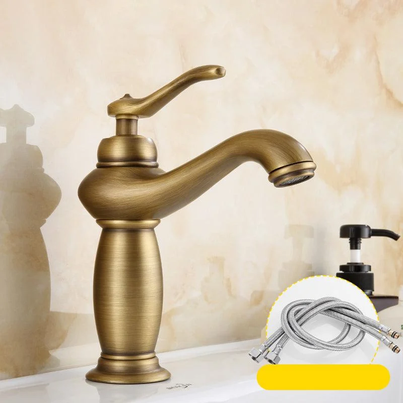 Brass Bathroom Vessel Tap Single Lever Handle Circular Sink Tap with Water Hose -Bathlova