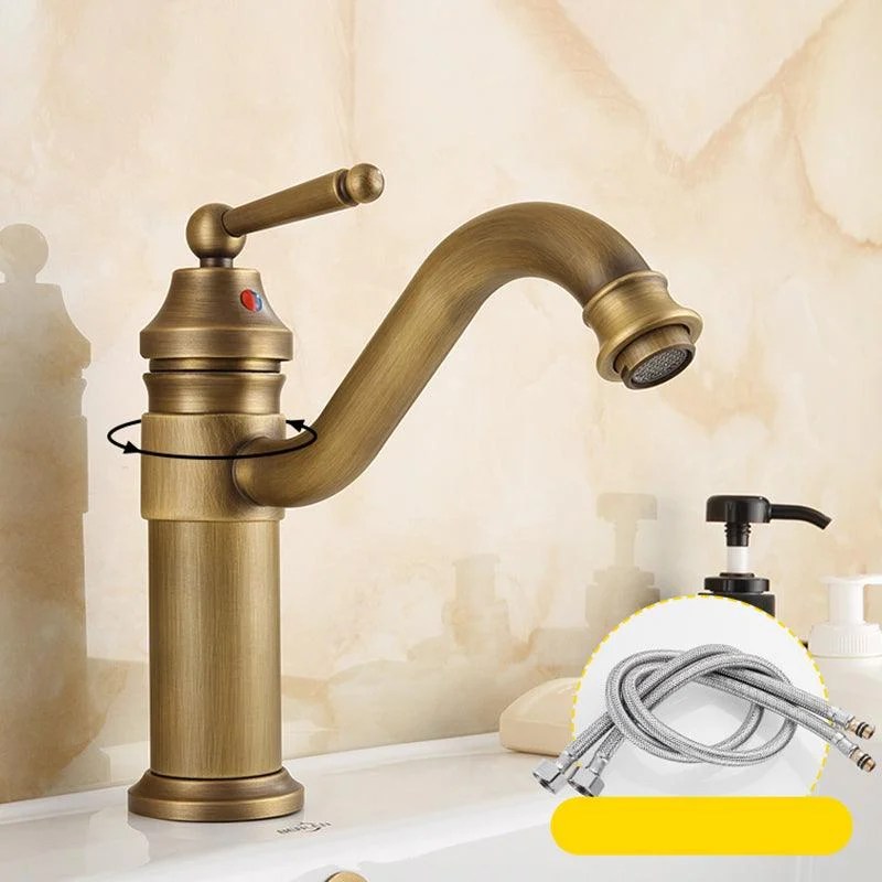 Brass Bathroom Vessel Tap Single Lever Handle Circular Sink Tap with Water Hose -Bathlova