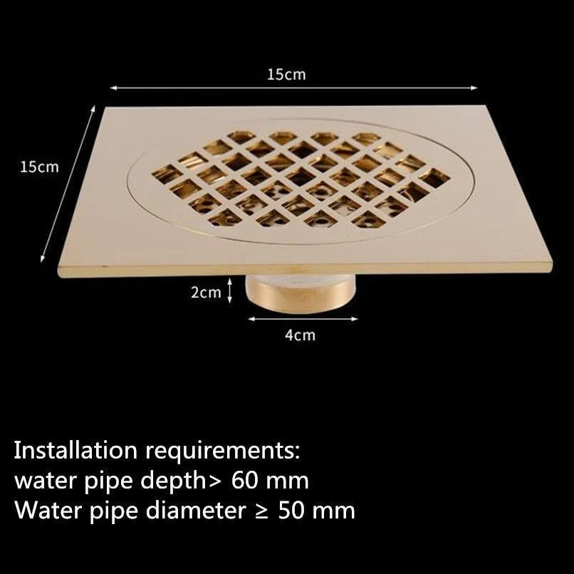 Brass Block Floor Drain Diamond Grid Craft Bathroom Kitchen Drain -Bathlova