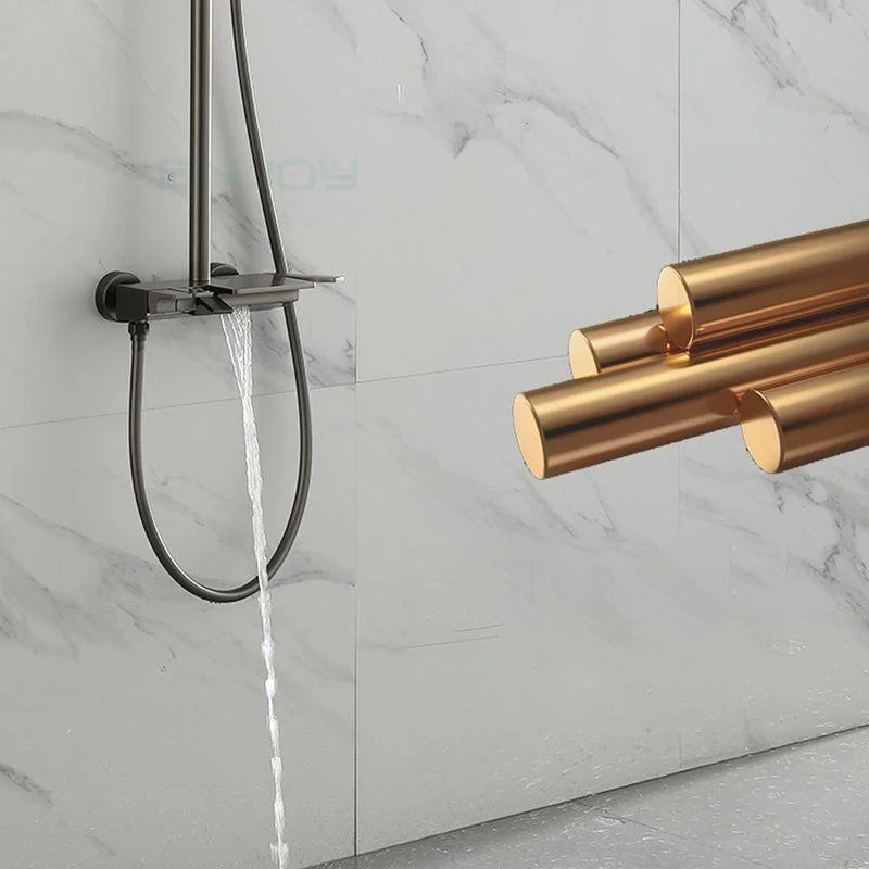 Brass Wall Mounted Shower System Slide Bar Included Shower Set -Bathlova