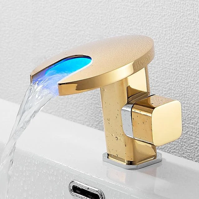 Brass Waterfall LED Bathroom Basin Tap Water Mixer Crane Sink Tap -Bathlova