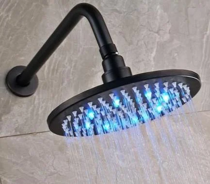 Bright ﻿LED Lights Rainfall Type Round Shower Head with Arm -Bathlova