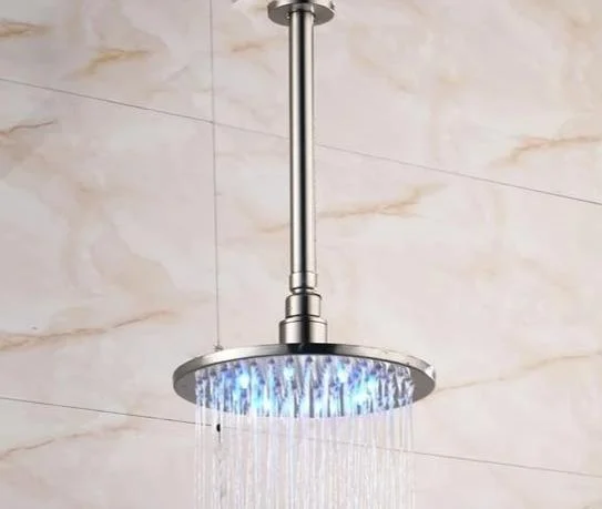 Bright ﻿LED Lights Rainfall Type Round Shower Head with Arm -Bathlova