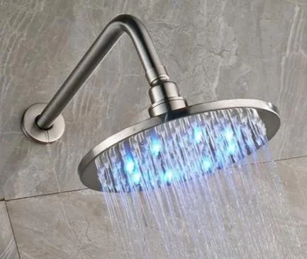 Bright ﻿LED Lights Rainfall Type Round Shower Head with Arm -Bathlova