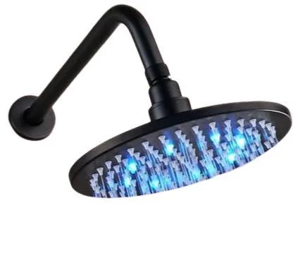 Bright ﻿LED Lights Rainfall Type Round Shower Head with Arm -Bathlova