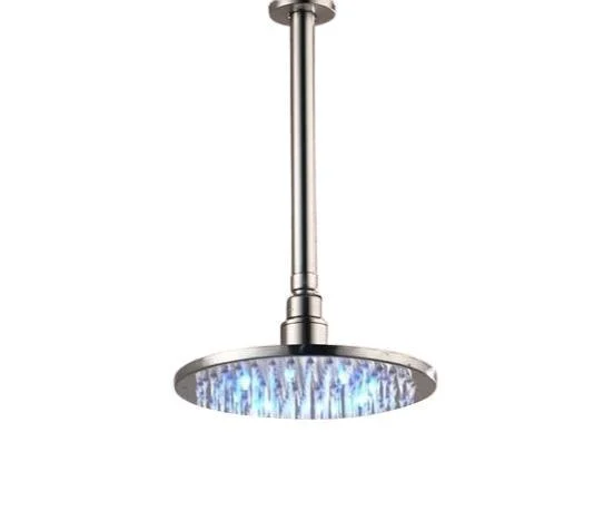 Bright ﻿LED Lights Rainfall Type Round Shower Head with Arm -Bathlova