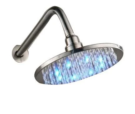 Bright ﻿LED Lights Rainfall Type Round Shower Head with Arm -Bathlova