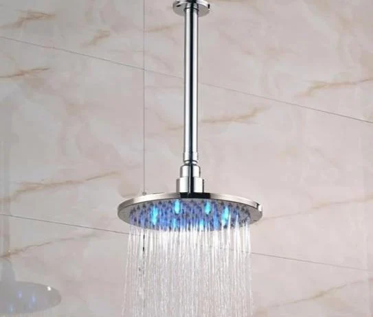 Bright ﻿LED Lights Rainfall Type Round Shower Head with Arm -Bathlova