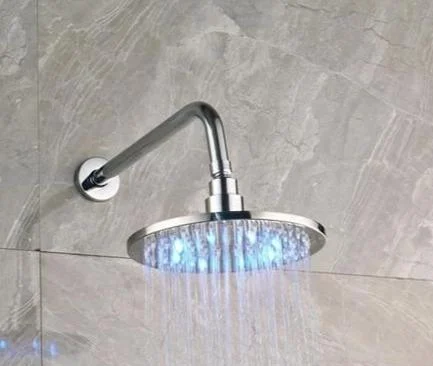 Bright ﻿LED Lights Rainfall Type Round Shower Head with Arm -Bathlova