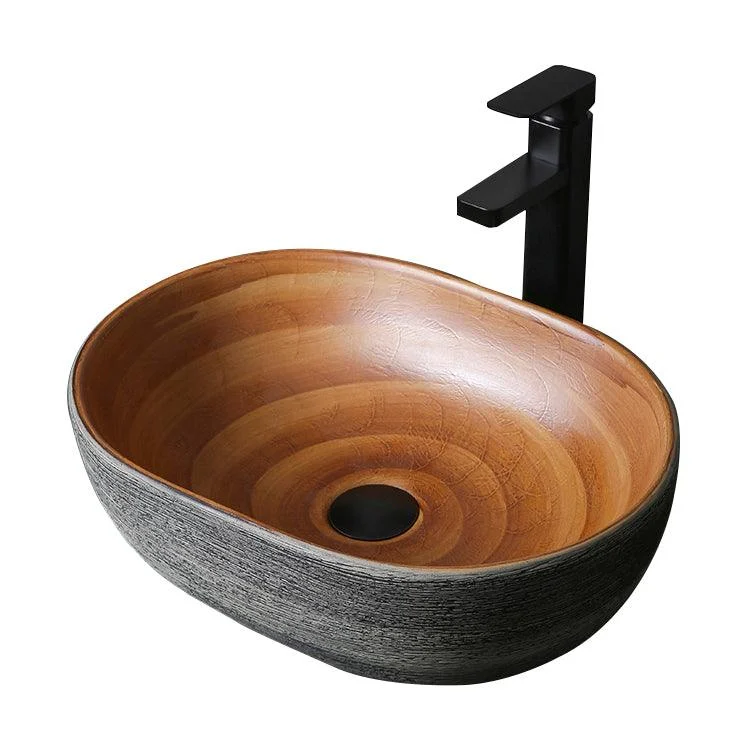 Brown Oval-shape Trough Bathroom Sink Modern Trough Bathroom Sink -Bathlova