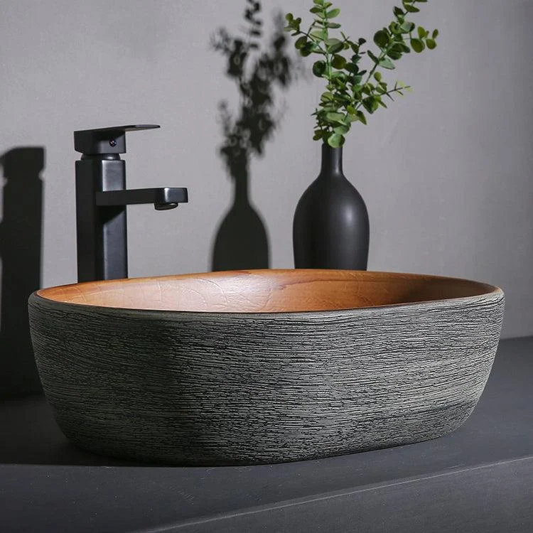 Brown Oval-shape Trough Bathroom Sink Modern Trough Bathroom Sink -Bathlova