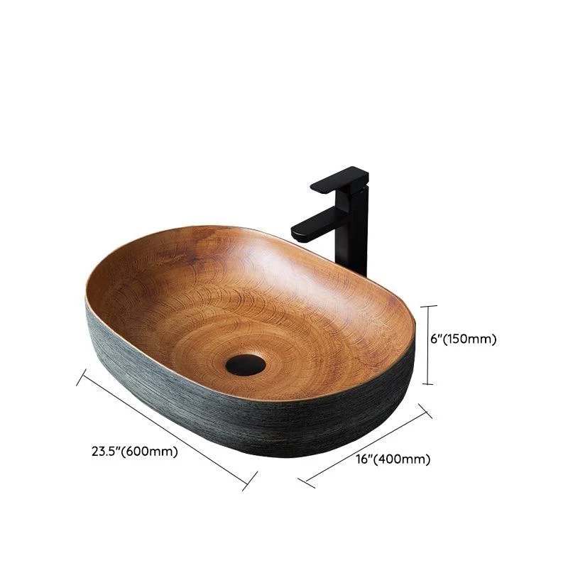 Brown Oval-shape Trough Bathroom Sink Modern Trough Bathroom Sink -Bathlova