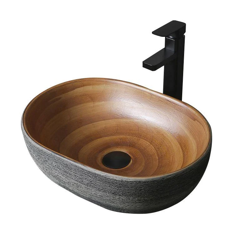 Brown Oval-shape Trough Bathroom Sink Modern Trough Bathroom Sink -Bathlova