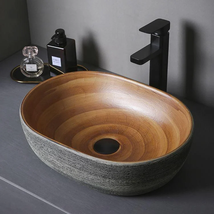 Brown Oval-shape Trough Bathroom Sink Modern Trough Bathroom Sink -Bathlova