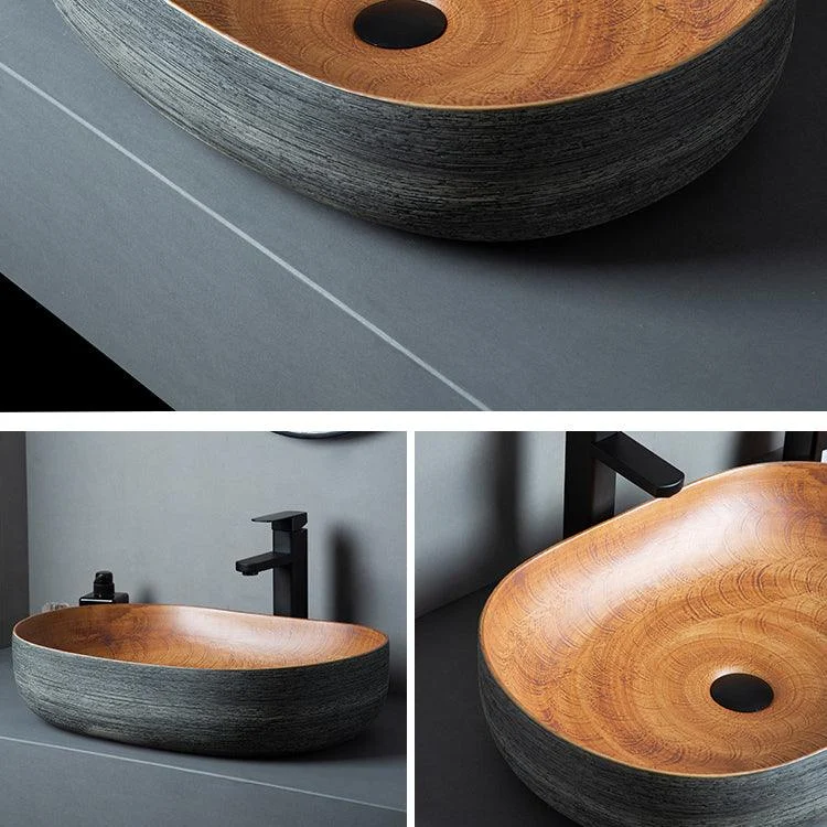 Brown Oval-shape Trough Bathroom Sink Modern Trough Bathroom Sink -Bathlova