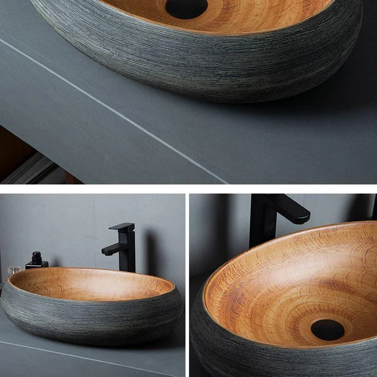 Brown Oval-shape Trough Bathroom Sink Modern Trough Bathroom Sink -Bathlova