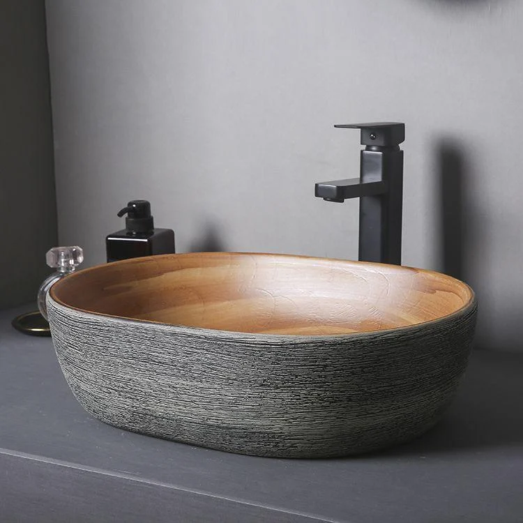 Brown Oval-shape Trough Bathroom Sink Modern Trough Bathroom Sink -Bathlova