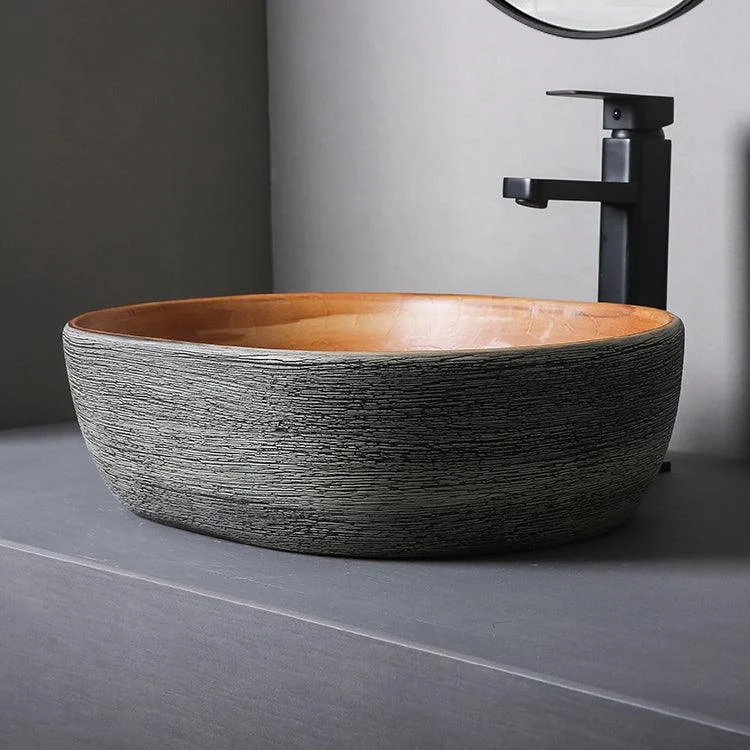 Brown Oval-shape Trough Bathroom Sink Modern Trough Bathroom Sink -Bathlova