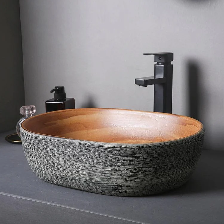 Brown Oval-shape Trough Bathroom Sink Modern Trough Bathroom Sink -Bathlova