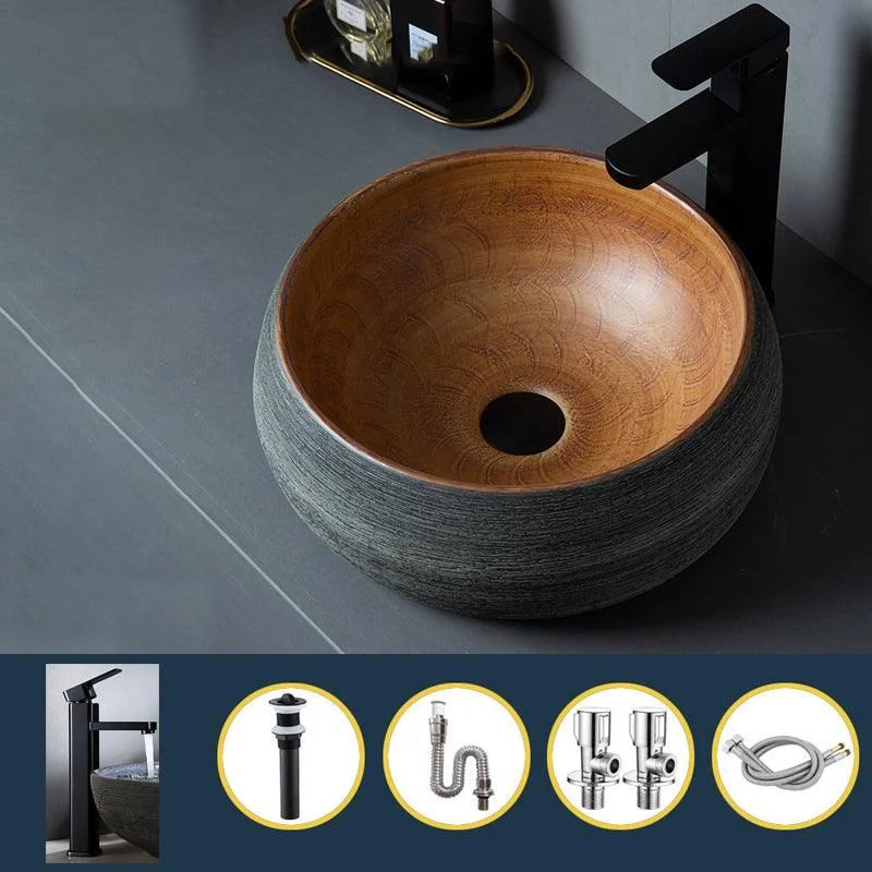 Brown Oval-shape Trough Bathroom Sink Modern Trough Bathroom Sink -Bathlova