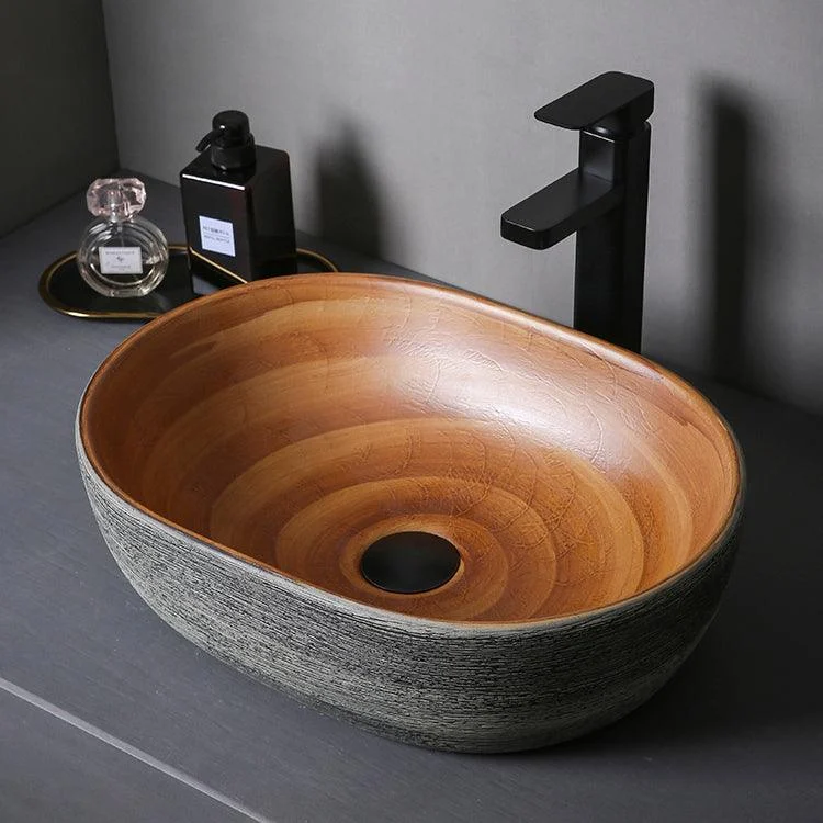 Brown Oval-shape Trough Bathroom Sink Modern Trough Bathroom Sink -Bathlova