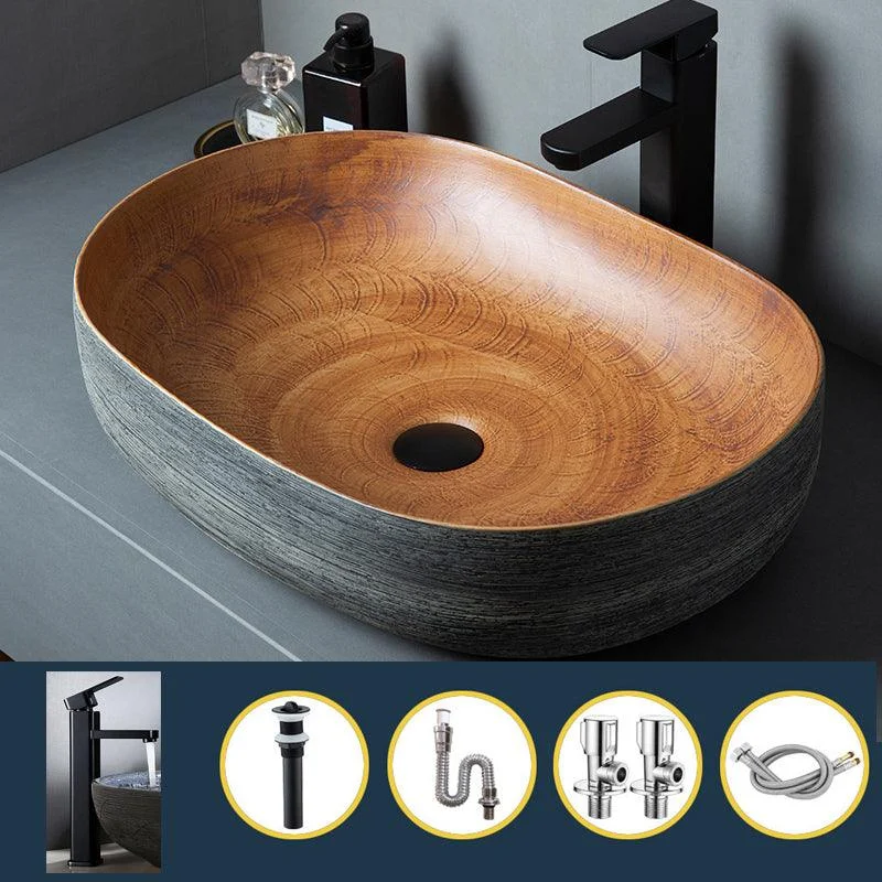 Brown Oval-shape Trough Bathroom Sink Modern Trough Bathroom Sink -Bathlova