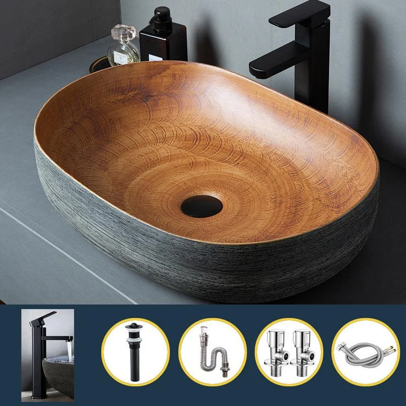 Brown Oval-shape Trough Bathroom Sink Modern Trough Bathroom Sink -Bathlova