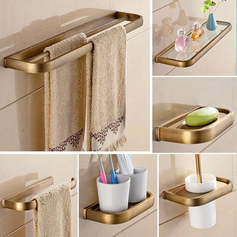 Brushed Brass 4-Piece Bathroom Accessory Set Vintage Bronze Bath Shelf/Towel Bar -Bathlova