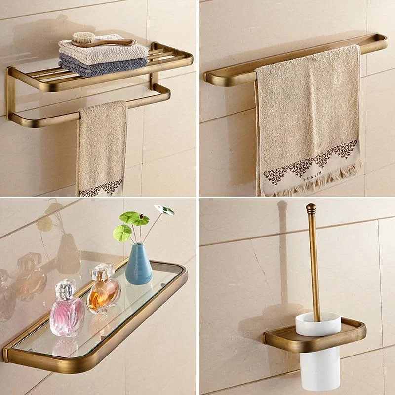 Brushed Brass 4-Piece Bathroom Accessory Set Vintage Bronze Bath Shelf/Towel Bar -Bathlova