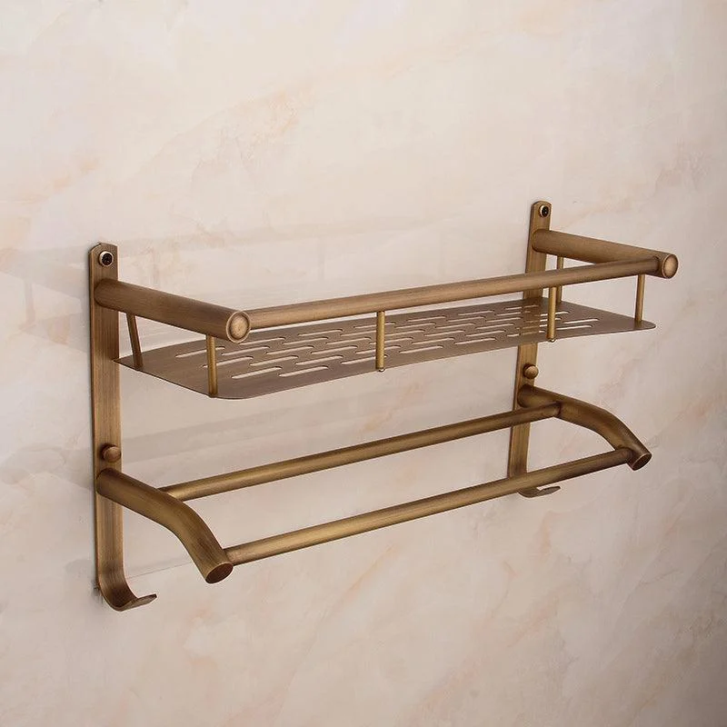 Brushed Brass 4-Piece Bathroom Accessory Set Vintage Bronze Bath Shelf/Towel Bar -Bathlova