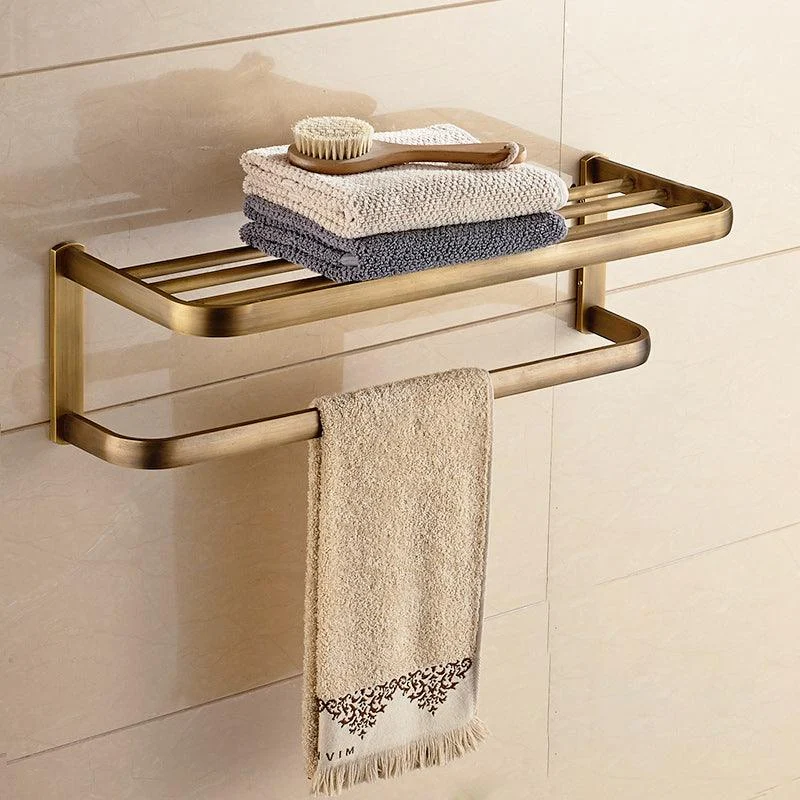 Brushed Brass 4-Piece Bathroom Accessory Set Vintage Bronze Bath Shelf/Towel Bar -Bathlova