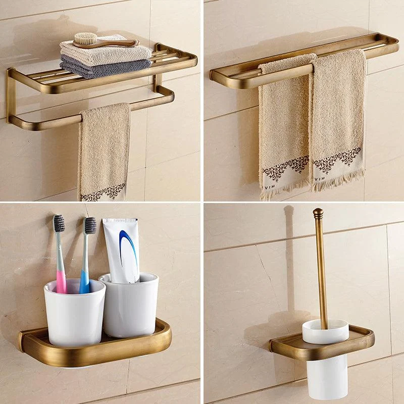 Brushed Brass 4-Piece Bathroom Accessory Set Vintage Bronze Bath Shelf/Towel Bar -Bathlova