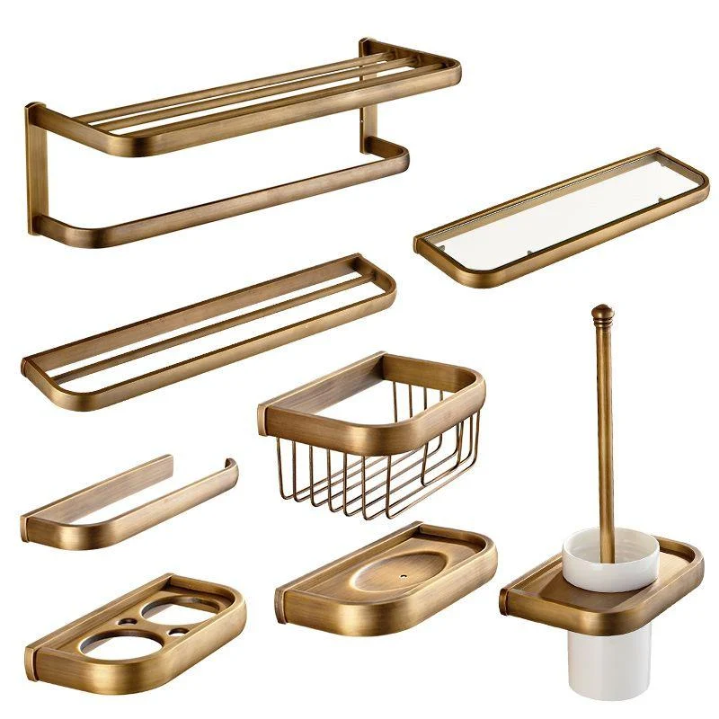 Brushed Brass 4-Piece Bathroom Accessory Set Vintage Bronze Bath Shelf/Towel Bar -Bathlova