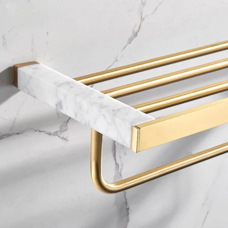 Brushed Brass Bathroom Accessory Set Metal & Marble Bathroom Hardware Set with Bath Shelf -Bathlova