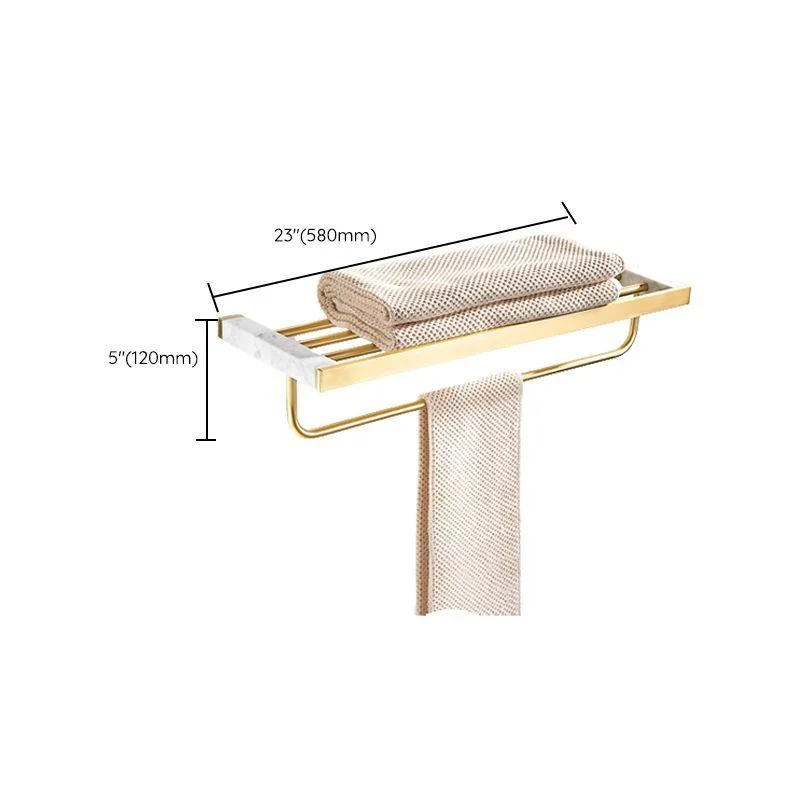 Brushed Brass Bathroom Accessory Set Metal & Marble Bathroom Hardware Set with Bath Shelf -Bathlova