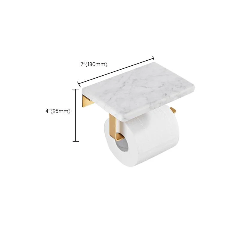 Brushed Brass Bathroom Accessory Set Metal & Marble Bathroom Hardware Set with Bath Shelf -Bathlova