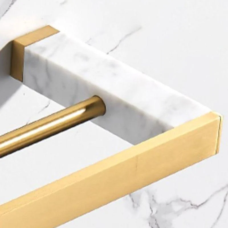 Brushed Brass Bathroom Accessory Set Metal & Marble Bathroom Hardware Set with Bath Shelf -Bathlova