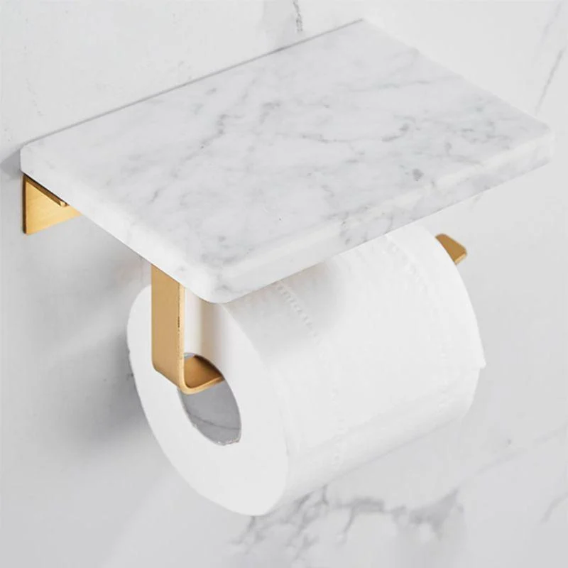 Brushed Brass Bathroom Accessory Set Metal & Marble Bathroom Hardware Set with Bath Shelf -Bathlova