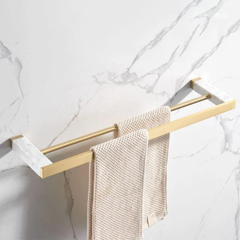 Brushed Brass Bathroom Accessory Set Metal & Marble Bathroom Hardware Set with Bath Shelf -Bathlova