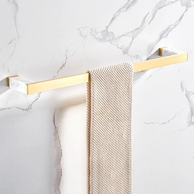 Brushed Brass Bathroom Accessory Set Metal & Marble Bathroom Hardware Set with Bath Shelf -Bathlova