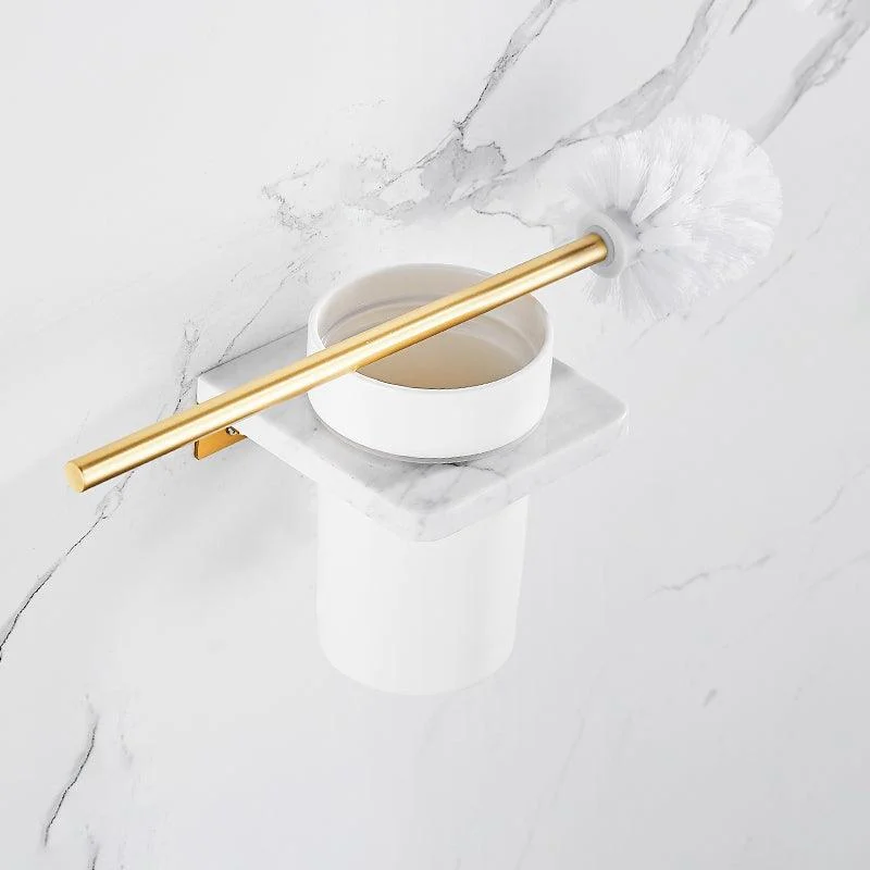 Brushed Brass Bathroom Accessory Set Metal & Marble Bathroom Hardware Set with Bath Shelf -Bathlova