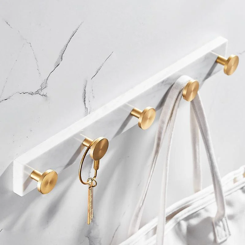 Brushed Brass Bathroom Accessory Set Metal & Marble Bathroom Hardware Set with Bath Shelf -Bathlova