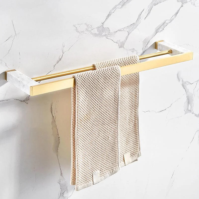 Brushed Brass Bathroom Accessory Set Metal & Marble Bathroom Hardware Set with Bath Shelf -Bathlova