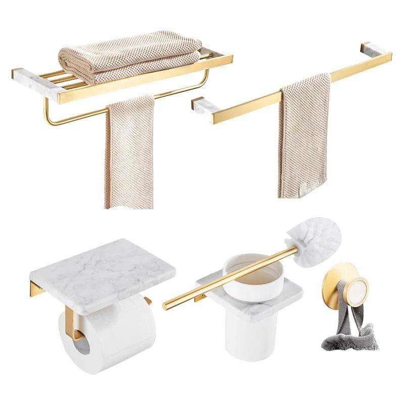 Brushed Brass Bathroom Accessory Set Metal & Marble Bathroom Hardware Set with Bath Shelf -Bathlova