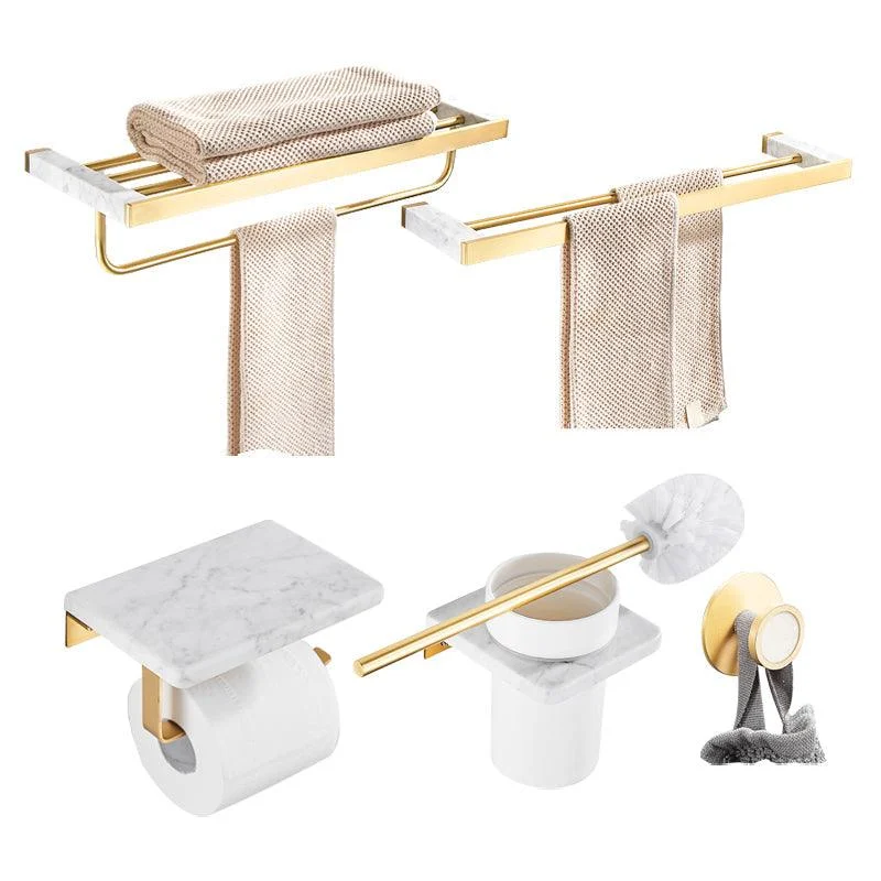 Brushed Brass Bathroom Accessory Set Metal & Marble Bathroom Hardware Set with Bath Shelf -Bathlova