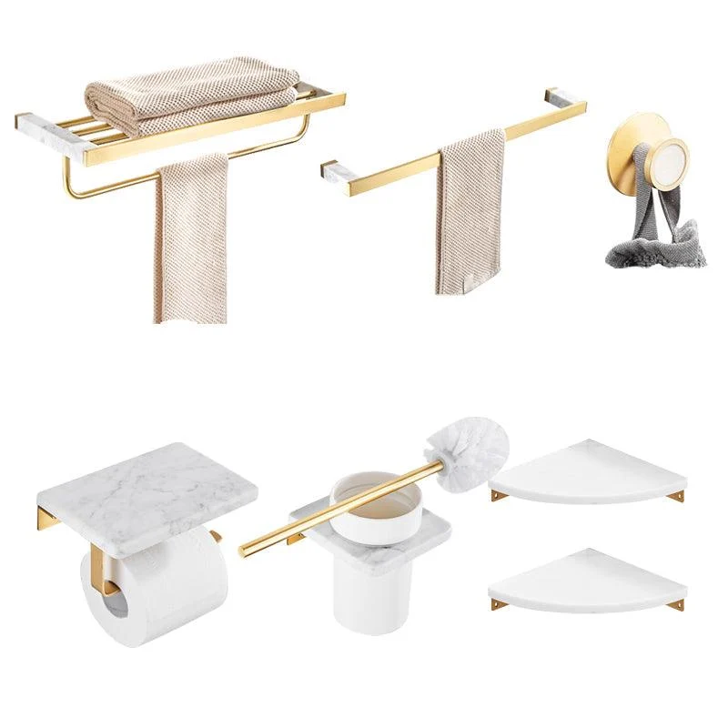 Brushed Brass Bathroom Accessory Set Metal & Marble Bathroom Hardware Set with Bath Shelf -Bathlova