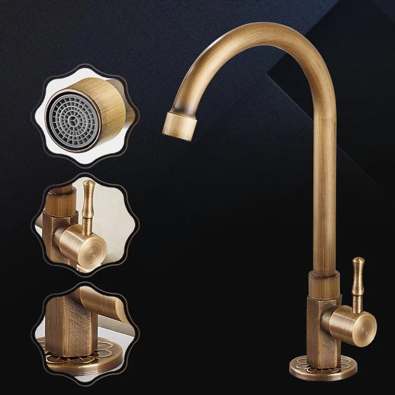 Brushed Finish Classic Kitchen Sink Tap Gooseneck Single Lever Tap -Bathlova